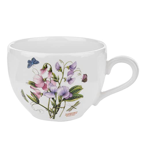 【中古】【未使用 未開封品】Portmeirion Botanic Garden ジャンボカップ 20オンス ホワイト フローラルデザイン 月桂樹の葉 チリマグ スープクロック 食器洗い機 電子レンジ