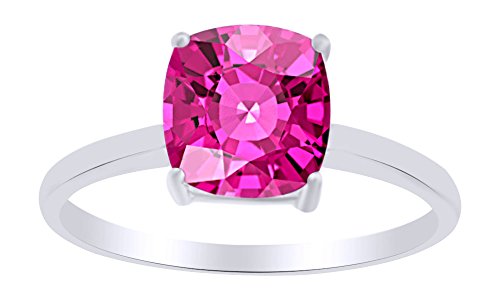 クッションシェイプシミュレートRuby Solitaireの婚約リング14?K Gold overスターリングシルバー( 2.75カラット)