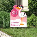 【中古】【未使用・未開封品】Big Dot of Happiness Girl Special Delivery - ベビーシャワーデコレーション - ピンク It's A Girl コウノトリの赤ちゃんのお知らせ & Welcome