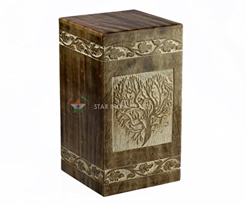 【中古】【未使用・未開封品】Tree of Life Urns for Human灰大人用by Starインドクラフト???木製の壺..