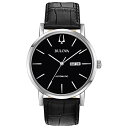 【中古】【未使用・未開封品】Bulova クラシックな自動ステンレススチール、ブラックレザーストラップ、シルバートーン(モデル:96C131) ブラックダイヤル/ブラックストラッ