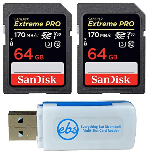 【中古】【未使用・未開封品】SanDisk 64GB (Two Pack) Extreme Pro Memory Card (SDSDXXG-064G-GN4IN) SDXC 4K V30 UHS-I with Everything But Stromboli (TM) Combo Reader