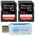 yÁzygpEJizSanDisk 64GB (Two Pack) Extreme Pro Memory Card (SDSDXXG-064G-GN4IN) SDXC 4K V30 UHS-I with Everything But Stromboli (TM) Combo Reader