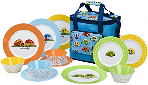 【中古】【未使用・未開封品】Flamefield ラブ キャラバニング メラミン ダイニングセット 12点 クーラ..