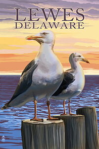 【中古】【未使用・未開封品】Lewes、デラウェア州???Seagulls 24 x 36 Signed Art Print LANT-49374-710