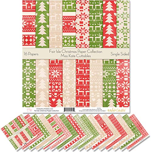 Miss Kate Cuttables パターン ペーパーパック フェアアイルクリスマス スクラップブック プレミアム スペシャルティペーパー 片面 12インチ x 1