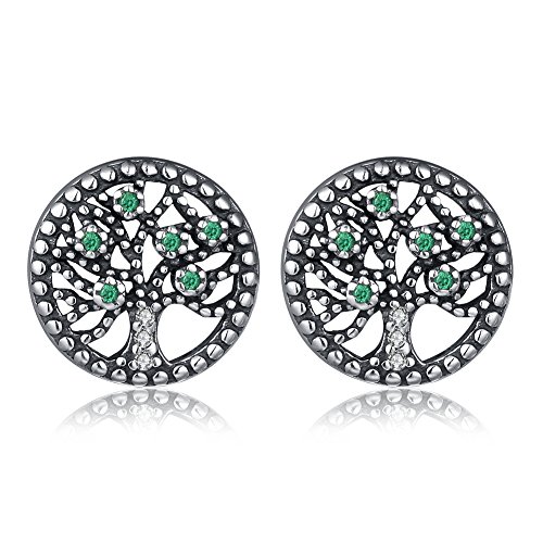 【中古】【未使用・未開封品】Tree of Lifeアンティークs925シルバーのスタッドイヤリングW /グリーンキュービックジルコニアCZ &バタフライBacks