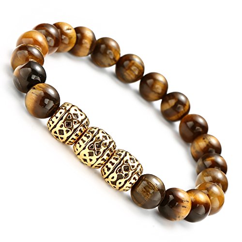 【中古】【未使用・未開封品】Urban Jewelry ビーズカフブレスレット ステンレススチール ゴールドカラー ブラウンビーズ