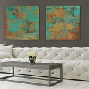 【中古】【未使用・未開封品】Contemporary teal and gold rustic優雅抽象by Marie Elaine Cusson ; 2つ30...