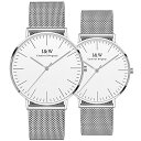 【中古】【未使用 未開封品】Couple Watches ExtraシンプルフラットMilanese Ultra Thin Quartzステンレススチールメッシュバンドfor Herまたは彼のギフトセット2 シルバー