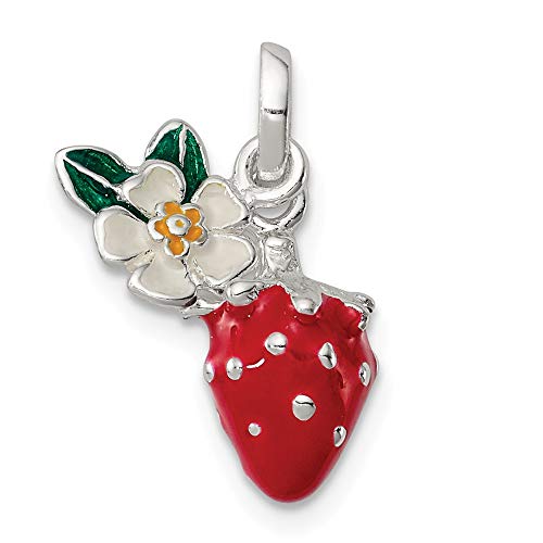 【中古】【未使用・未開封品】スターリングシルバー エナメル 子供用 花とストロベリーペンダント