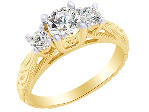 【中古】【未使用・未開封品】ラウンドシェイプホワイトキュービックジルコニア3ストーンSolitaireの婚約リング925スターリングシルバー( 1.00?Cttw )