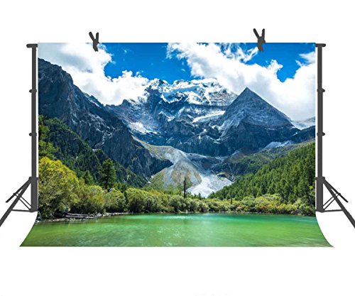 【中古】【未使用・未開封品】FUERMOR 湖の背景 7x5フィート 写真背景 グリーンマウンテンクリア湖の木 自然の風景 ブルースカイ 旅行ポートレート 子供の写真小道具 LXFU235