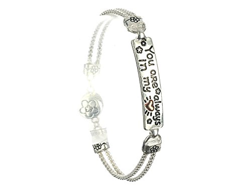 【中古】【未使用・未開封品】行事Gift Giving 2トーンフラワーEtchedダブルボックスメタルバーメッセージチャームブレスレット シルバー