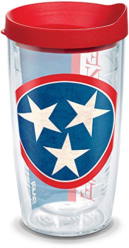 【中古】【未使用・未開封品】Tervis 1141731テネシー州の旗Colossal Insulated Tumbler withラップと赤蓋、16オンス、クリア