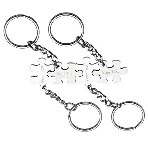 【中古】【未使用・未開封品】Jovivi Free Engraving???カスタマイズカスタム4pcsシルバー刻印ステンレススチールパズルピースキーチェーンカ...