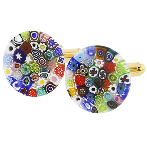 【中古】【未使用・未開封品】GlassOfVenice ムラーノガラス カラースプラッシュ ミルフィオリ カフスボタン 3/4インチ