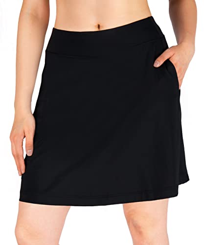 yÁzygpEJiz(XXL-Waist(90cm - 90cm ), black) - Yogipace Women's Sun Protection UPF 50+ 43cm Long Running Skirt Athletic Golf Skort Tennis Ball Pock