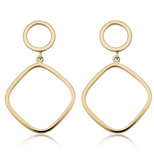 【中古】【未使用・未開封品】Kooljewelry 14Kイエローゴールド サークル&スクエアドロップイヤリング