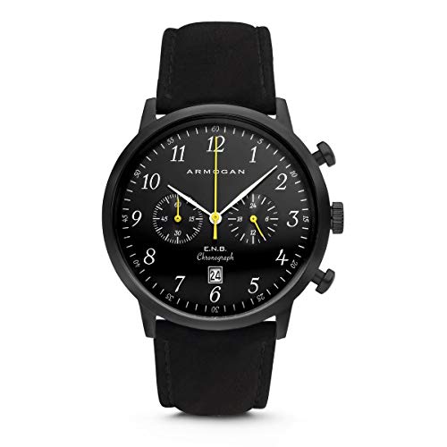 【中古】【未使用・未開封品】Armogan e.n.b???ミッドナイトブラックs26???メンズクロノグラフ腕時計ブラックスエードレザーストラップ