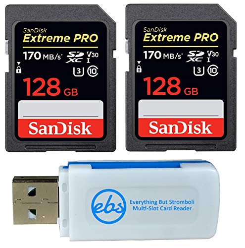 yÁzygpEJizSanDisk 128GB (Two Pack) Extreme Pro Memory Card (SDSDXXG-128G-GN4IN) SDXC 4K V30 UHS-I Class 10 with Everything But Stromboli (TM) Com