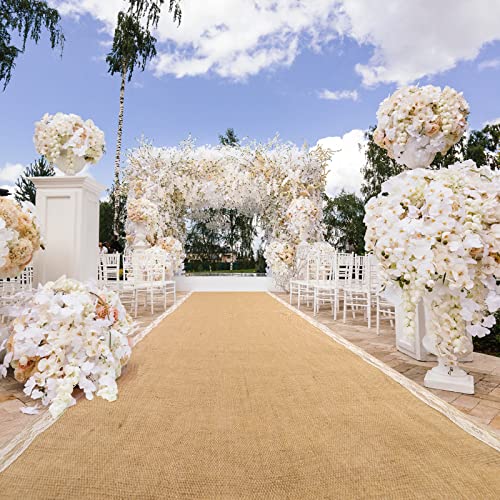 AK TRADING 40?" Wide Natural Burlap Wedding Aisle Runner withアイボリーレース 40" x 50 feet AISLERUNNER40