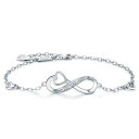 楽天AJIMURA-SHOP【中古】【未使用・未開封品】Billie Bijoux 925 Sterling Silver Infinity Heart Endless Love Symbol Charm Adjustable Bracelet White Gold Plated Women' s Gift for Grad