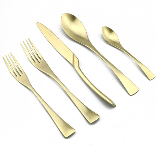 jankng 18?/10ステンレススチールマットFlatware Set イエロー AJKKYBLKMATTE54CHAM