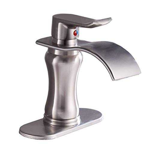 【中古】【未使用・未開封品】bathfinesseバスルームシンク蛇口滝シングルハンドル1つ穴デッキマウントつや消しニッケル