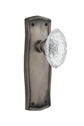 【中古】【未使用・未開封品】Nostalgic Warehouse 754997 Prairie Plate with Crystal Victorian Knob Privacy, Backset Size: 2.75", Antique Pewter
