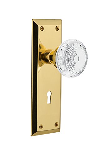 Nostalgic Warehouse 753459 withKeyhole New York Plate Privacy with Keyhole Crystal Meadows Knob in Polished Brass, Backset Size: 2.375"