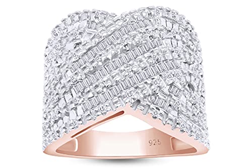 【中古】【未使用・未開封品】14Kゴールドオーバー スターリングシルバー ラウンド&バゲットダイヤモン..