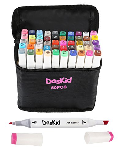 (Dual Markers) - 50 Artist Dual Tip Art Markers set, Permanent Marker Pens Highlighters with Case Perfect for Illustration Adult Colour