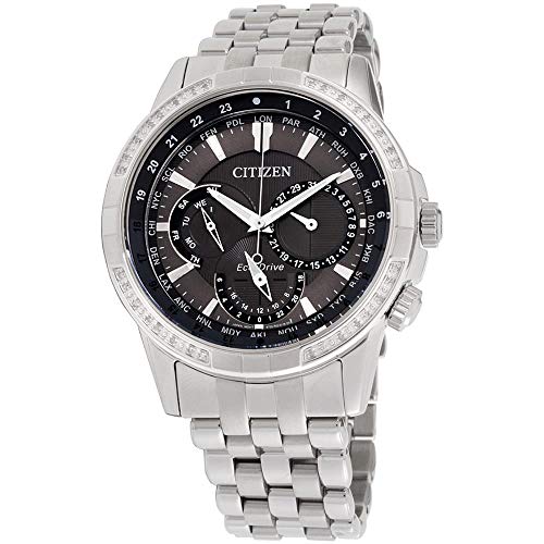 š̤ۡѡ̤ʡCitizen Men's Calendrier Diamond 44mm Steel Bracelet &Case Eco-Drive Grey Dial Analog Watch BU2080-51H