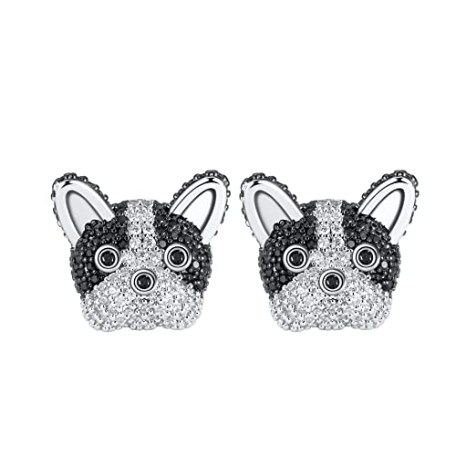 【中古】【未使用・未開封品】Frenchie フレンチブルドッグまたはボストンテリア スタッドピアス 子犬 犬 キュービックジルコニア ブラック ホワイト 子犬 肉球プリント ジュエリー レディース ガールズ ジンジャーリン コレクション,...