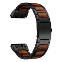 yÁzygpEJizLDFAS Fenix 5X Plus Band, Natural Wood Red Sandalwood Black Stainless Steel Metal Watch Band, 26mm Quick Release Easy Fit Strap Fenix 5