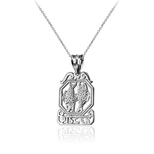La Blingz 10?KホワイトゴールドオープンデザインPisces Zodiacチャームネックレス ゴールド
