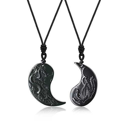 SWAROVSKI - 【中古】【未使用・未開封品】COAI 黒曜石 ドラゴンとフェニックス 陰陽 ペンダントネックレス カップル用, ストーン, オブシディアン,