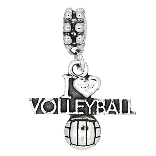 【中古】【未使用・未開封品】スターリングシルバーOne Sided I Love Volleyballバレーボールダングルビーズチャーム