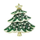 【中古】【未使用・未開封品】lilylinデザイングリーンとホワイトエナメルクリアクリスタル付きクリスマスツリーブローチピン