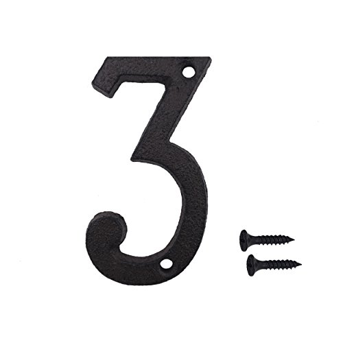 【中古】【未使用・未開封品】3インチ 錬鉄の家番号 お揃いのネジ付き 黒 数字 3
