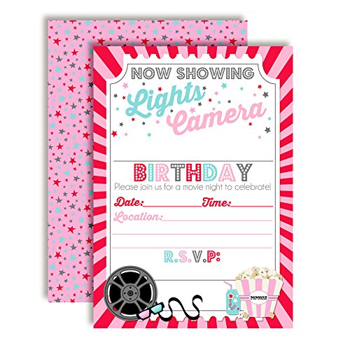 楽天AJIMURA-SHOP【中古】【未使用・未開封品】Movie Night Birthday for Girl, Ten 13cm x 18cm Fill In Cards with 10 White Envelopes by AmandaCreation