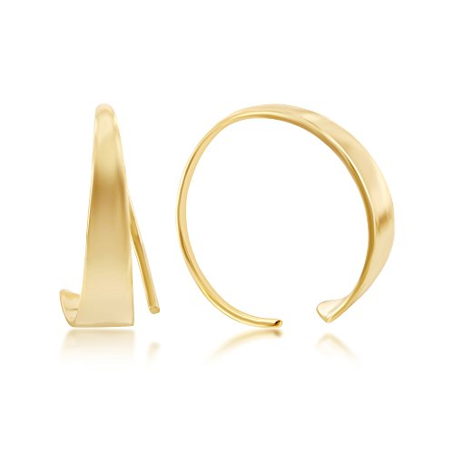 【中古】【未使用・未開封品】スターリングシルバー、14?Kゴールドメッキまたは14?Kローズゴールドメッキイタリアフラットバー半分フープイヤリング