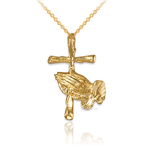 Rhodolite - 【中古】【未使用・未開封品】LA BLINGZ 14K イエローゴールド 祈りの手 クロス DCチャームネックレス, 金属