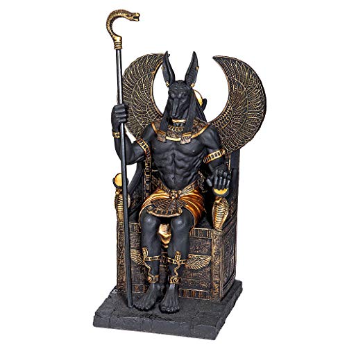 【中古】【未使用・未開封品】デザイントスカーノEgyptian Anubis God Sitting on the Throne of the Underworld像、2つのトーンブラックとゴールド