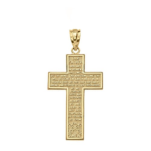 Aquamarine - 【中古】【未使用・未開封品】ソリッド14Kイエローゴールド Our Father Lord's Prayer クロスペンダント, イエローゴールド
