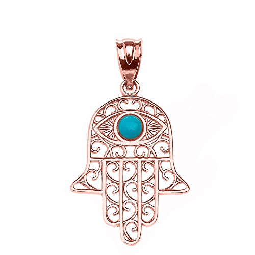 【中古】【未使用・未開封品】ファイン14Kローズゴールドハムサハンド ブルーストーンイービルアイペン..