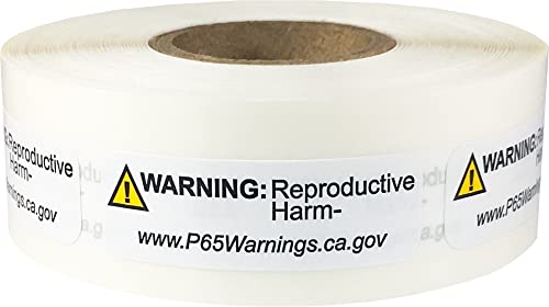 California Proposition 65 警告ラベル 複製 害 ショートフォーム .5 x 1.5インチ 500枚の粘着ステッカー
