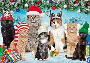 【中古】【未使用・未開封品】Buffalo Games - Adorable Animals - Meowy Christmas - 300 Large Piece Jigsaw Puzzle