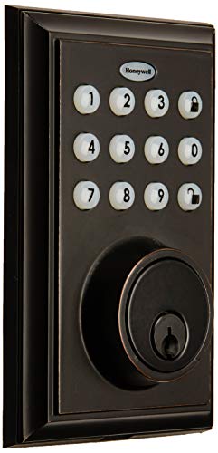Honeywell - Bluetooth Enabled Entry Deadbolt and Doorknob with Keypad, Square Faceplate Deadbolt ブロンズ 8812409S